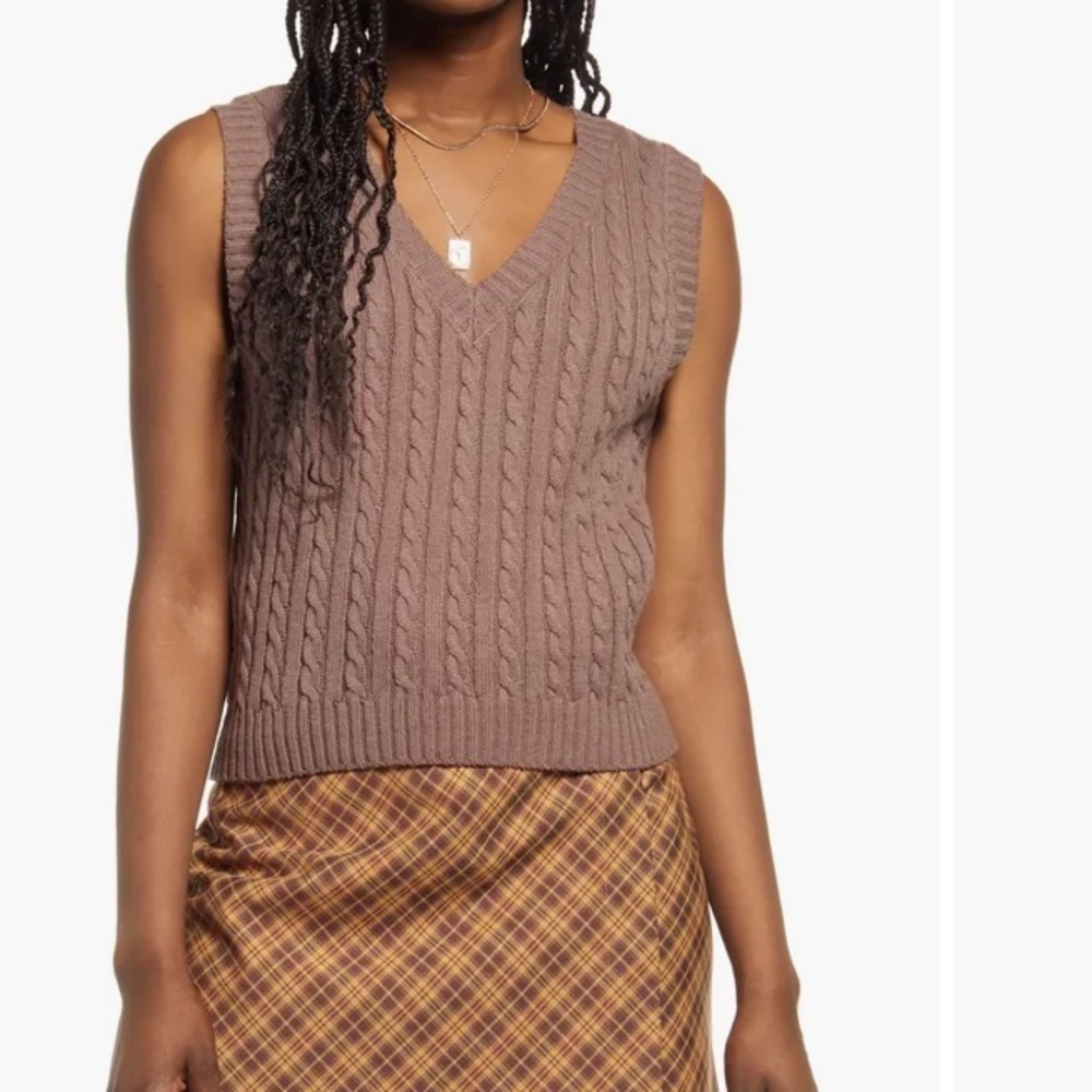 Nordstrom BP Cable Knit V-Neck Sweater Vest - Taupe